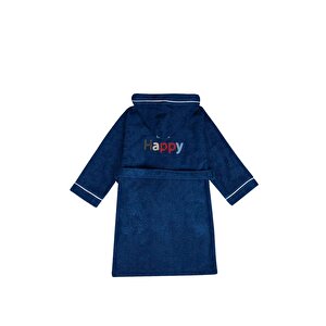 Be Happy Erkek Çocuk Bornoz %100 Pamuk Nakışlı Lacivert 5-6 Yaş