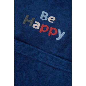 Be Happy Erkek Çocuk Bornoz %100 Pamuk Nakışlı Lacivert