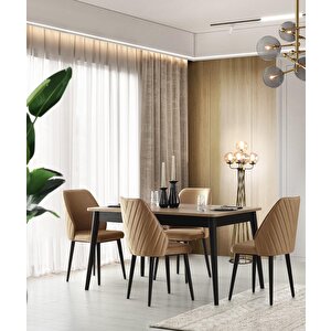 Mercan Mdf Salon Yemek Masa Sandalye Takımı 90x145 Ceviz