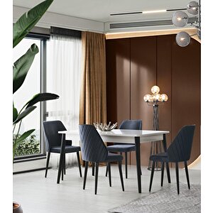 Mercan Mdf Salon Yemek Masa Sandalye Takımı 90x145 Ekru