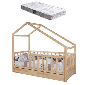 Doğal Ladin Lina Montessori Yavrulu Karyola + 1 Adet Comfort Yatak