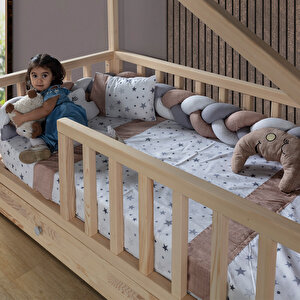 Doğal Ladin Lina Montessori Yavrulu Karyola + 1 Adet Comfort Yatak