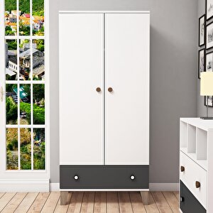 M2510 Aramis Ayaklı 1 Çekmeceli Gardırop Beyaz/antrasit