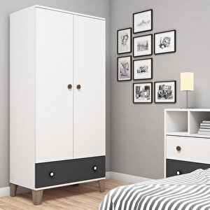 M2510 Aramis Ayaklı 1 Çekmeceli Gardırop Beyaz/antrasit