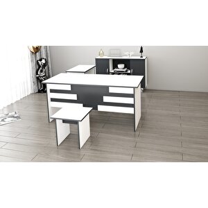 Lullaby Etajerli Ofis Büro Masa Takımı Beyaz - Antrasit