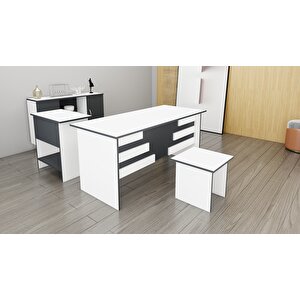 Lullaby Etajerli Ofis Büro Masa Takımı Beyaz - Antrasit