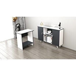 Lullaby Etajerli Ofis Büro Masa Takımı Beyaz - Antrasit