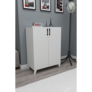 4 Raflı 2 Kapaklı Ayakkabılık Çok Amaçlı Dolap Ayakkabı Dolabı Ceren Beyaz
