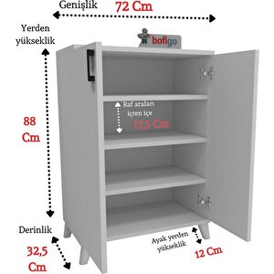 Bofigo 4 Raflı 2 Kapaklı Ayakkabılık Çok Amaçlı Dolap Ayakkabı Dolabı Ceren Beyaz
