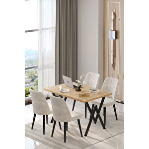 Will Atlantik 70x120 Sabit Mutfak Masası Yemek Masası Masa Sandalye Takımı 4 Krem Sandalye Krem