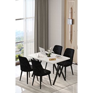 Will Beyaz 70x120 Sabit Mutfak Masası Yemek Masası Masa Sandalye Takımı 4 Siyah Sandalye Siyah