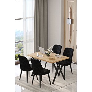 Will Atlantik 70x120 Sabit Mutfak Masası Yemek Masası Masa Sandalye Takımı 4 Siyah Sandalye Siyah