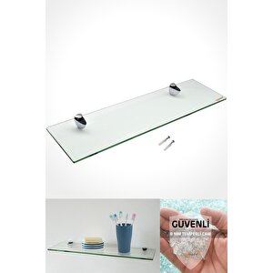 Cam Etejer Rafı - Cam Raf - Banyo Rafı - Duvar Rafı - Mutfak Rafı 12x50cm Temperli Şeffaf Cam