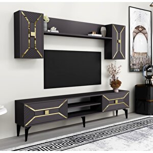 Yummedi Tv Ünitesi Takımı Antrasit-Altın Antrasit Gold