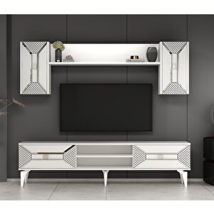 Yummedi Tv Ünitesi Takımı Beyaz-Gümüş Beyaz-Gümüş