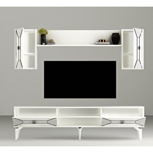 Yummedi Tv Ünitesi Takımı Beyaz-Gümüş
