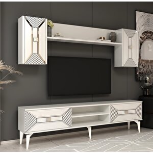 Yummedi Tv Ünitesi Takımı Beyaz-Gümüş
