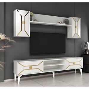 Yummedi Tv Ünitesi Takımı Beyaz-Altın Beyaz-Altın