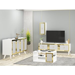 Bare Tv Üni̇tesi̇, Orta Sehpa Ve Konsol 3'lü Salon Takimi Beyaz-Altın Beyaz-Altın