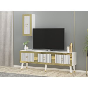 Bare Tv Üni̇tesi̇, Orta Sehpa Ve Konsol 3'lü Salon Takimi Beyaz-Altın