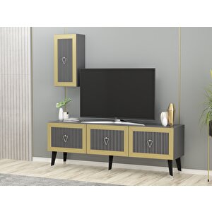 Bare Tv Üni̇tesi̇, Orta Sehpa Ve Konsol 3'lü Salon Takimi Antrasit-Altın