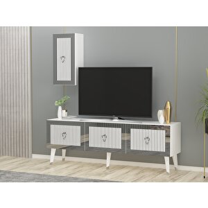 Bare Tv Üni̇tesi̇, Orta Sehpa Ve Konsol 3'lü Salon Takimi Beyaz-Gümüş