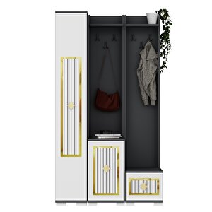 Nora (a-e-d) 1 Kapaklı Vestiyer Portmanto Ayakkabılık Antrasit-Beyaz-Altın Antrasit Beyaz Gold