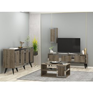 Bare Tv Üni̇tesi̇, Orta Sehpa Ve Konsol 3'lü Salon Takimi Ceviz Gümüş Ceviz Silver
