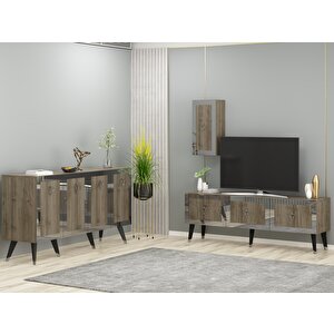 Bare Tv Üni̇tesi̇, Orta Sehpa Ve Konsol 3'lü Salon Takimi Ceviz Gümüş Ceviz Silver