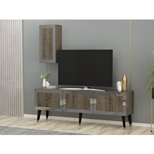 Bare Tv Üni̇tesi̇, Orta Sehpa Ve Konsol 3'lü Salon Takimi Ceviz Gümüş Ceviz Silver