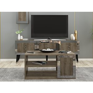 Bare Tv Üni̇tesi̇, Orta Sehpa Ve Konsol 3'lü Salon Takimi Ceviz Gümüş