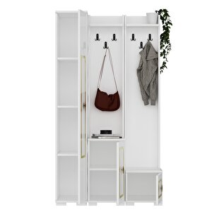 Nora (a-e-d) 1 Kapaklı Vestiyer Portmanto Ayakkabılık Beyaz-Altın