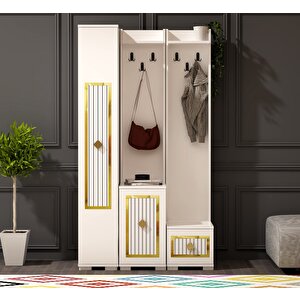 Nora (a-e-d) 1 Kapaklı Vestiyer Portmanto Ayakkabılık Beyaz-Altın