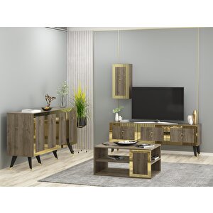 Bare Tv Üni̇tesi̇, Orta Sehpa Ve Konsol 3'lü Salon Takimi Ceviz-Altın Ceviz Gold