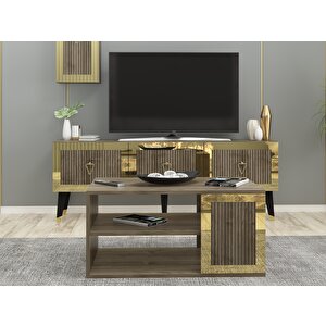 Bare Tv Üni̇tesi̇, Orta Sehpa Ve Konsol 3'lü Salon Takimi Ceviz-Altın Ceviz Gold
