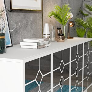 Aden Ayna Pleksi̇li̇ , 4 Kapakli , Şık Konsol Beyaz-Gümüş