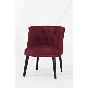 Berjer Tek Kişilik Koltuk - Sandalye - Ahşap Berjer - Siyah Ayak - Bordo