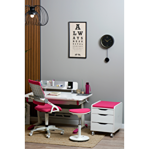 Creo Mobili Yükseklik ve Eğim Ayarlı, Çekmeceli, Sirius Basic Çalışma Masası 120x75 cm, Beyaz/Fuşya