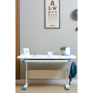Yükseklik ve Eğim Ayarlı, Vega Simple Çalışma Masası - 130x70 cm, Beyaz/Mavi Mavi