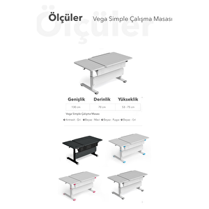 Creo Mobili Yükseklik ve Eğim Ayarlı, Vega Simple Çalışma Masası - 130x70 cm, Antrasit