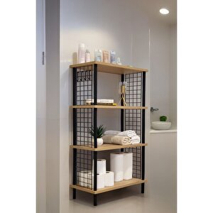 Çevir Kur Banyo Düzenleyici 4 Raflı Banyo Dolabı Çok Amaçlı Dolap Geniş Kitaplık Mutfak Rafı Safir Meşe