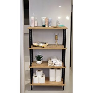 Çevir Kur Banyo Düzenleyici 4 Raflı Banyo Dolabı Çok Amaçlı Dolap Geniş Kitaplık Mutfak Rafı Safir Meşe