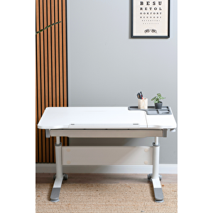 Yükseklik ve Eğim Ayarlı, Çekmeceli, Sirius Basic Çalışma Masası 120x75 cm, Beyaz/Gri Gri