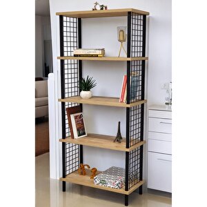 Kitap Yuvası 5 Raflı Geniş Kitaplık Ayakkabılık Banyo Düzenleyici Klasörlük Dekoratif Mutfak Rafı Safir Meşe