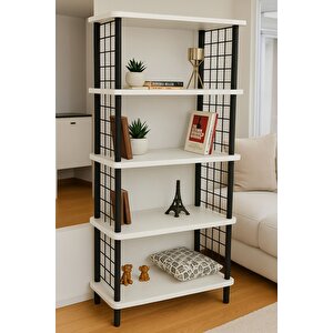 Kitap Yuvası 5 Raflı Geniş Kitaplık Ayakkabılık Banyo Düzenleyici Klasörlük Dekoratif Mutfak Rafı Beyaz