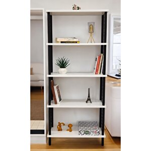 Kitap Yuvası 5 Raflı Geniş Kitaplık Ayakkabılık Banyo Düzenleyici Klasörlük Dekoratif Mutfak Rafı Beyaz