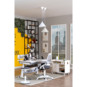 Yükseklik ve Eğim Ayarlı, Sirius Premium Plus Bilgisayar ve Çalışma Masası Takımı Beyaz/Gri Gri 04