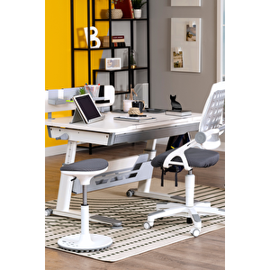 Yükseklik ve Eğim Ayarlı, Sirius Premium Plus Bilgisayar ve Çalışma Masası Takımı Beyaz/Gri Gri 04