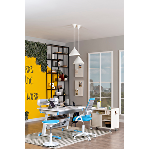 Yükseklik ve Eğim Ayarlı, Sirius Premium Plus Bilgisayar ve Çalışma Masası Takımı Beyaz/Mavi Mavi
