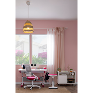 Yükseklik ve Eğim Ayarlı, Sirius Premium Plus Bilgisayar ve Çalışma Masası Takımı Beyaz/Fuşya Pembe